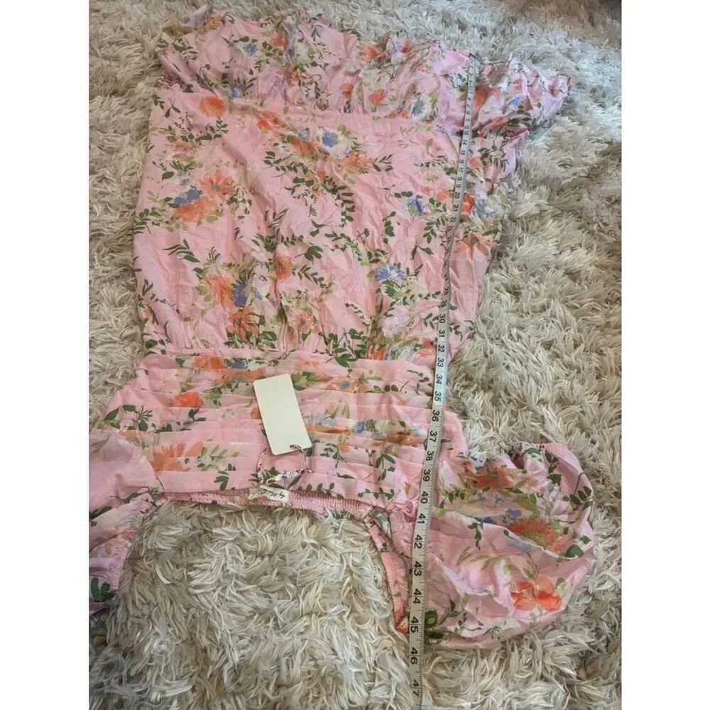 By The River Floral Pink Puff Midi Sleeve Dress - Picture 14 of 15